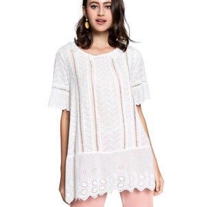 POL White Cotton Eyelet Tunic Top S NWT